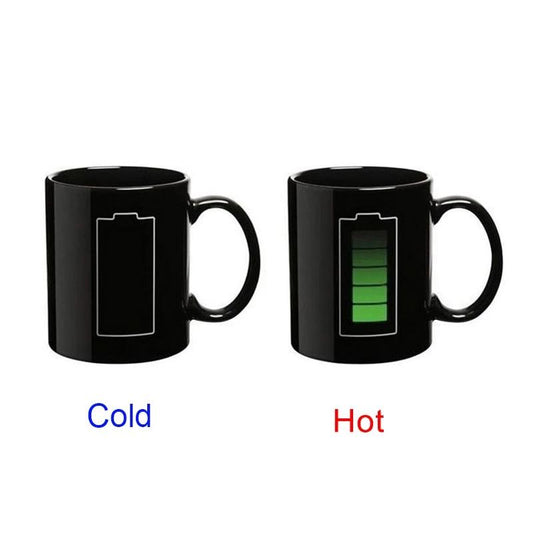 Heat Reactive Battery Indicator Coffee Cup with Color Changing Magic