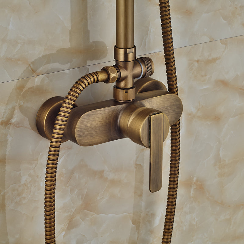 Antique Brass 8" Rainfall Shower Faucet Set with Single Handle