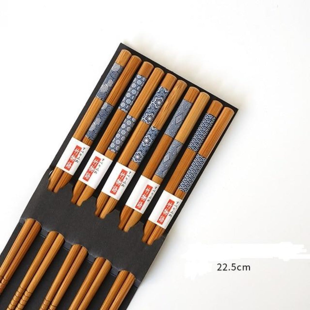 5 Pair Set of Sustainable Bamboo Japanese Wooden Chopsticks