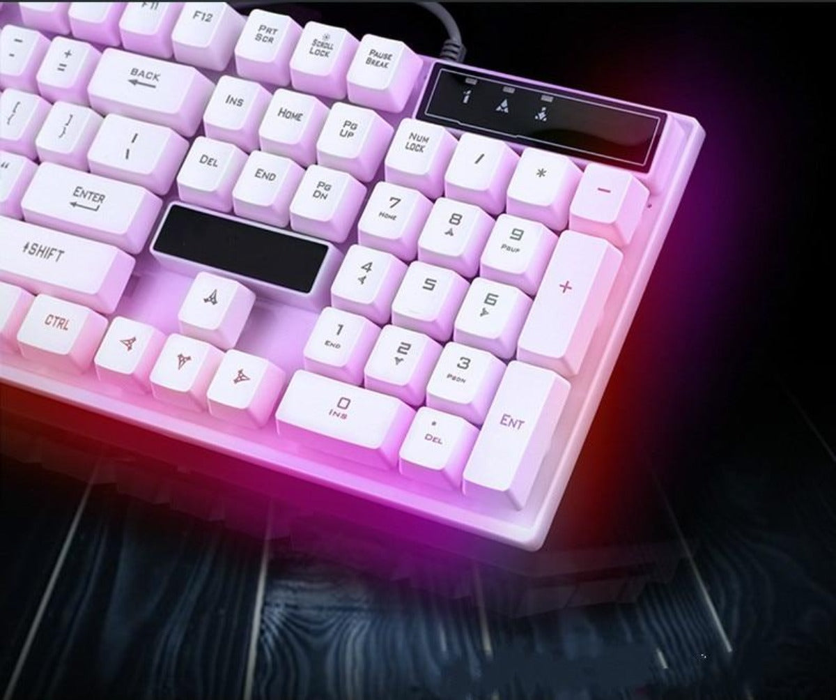 Gaming Keyboard and Mouse Set for Ninja and Dragon Enthusiasts in White and Knightly Design