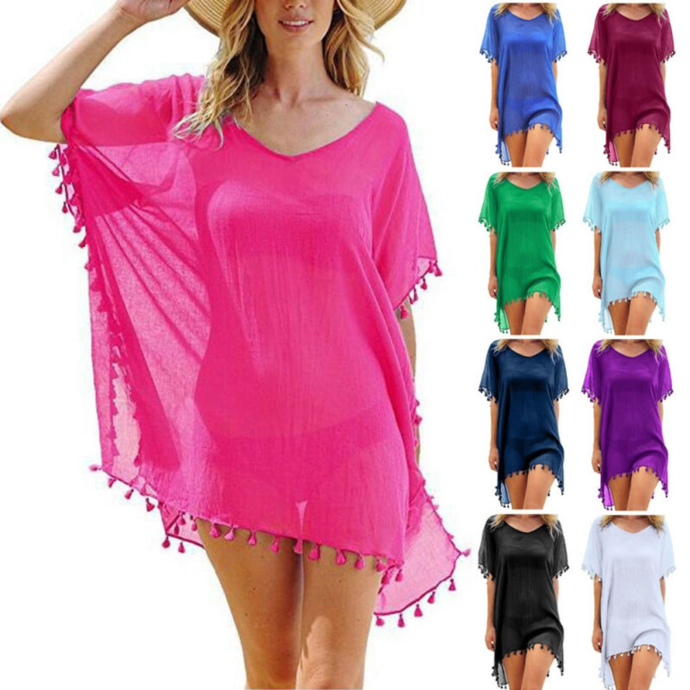 Chiffon Swimsuit Cover Up with Tassels - Perfect for the Summer Beach