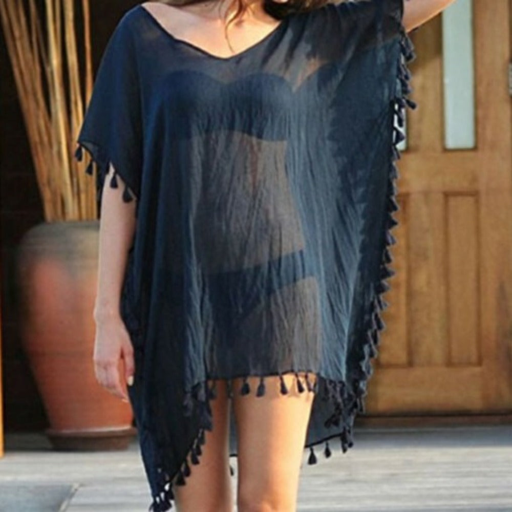Chiffon Swimsuit Cover Up with Tassels - Perfect for the Summer Beach