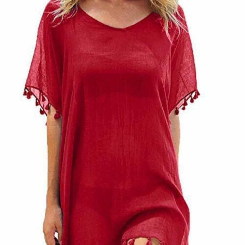 Chiffon Swimsuit Cover Up with Tassels - Perfect for the Summer Beach