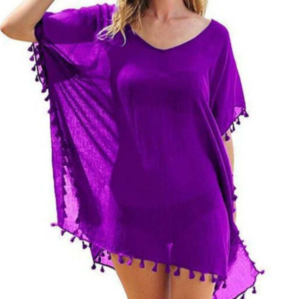Chiffon Swimsuit Cover Up with Tassels - Perfect for the Summer Beach