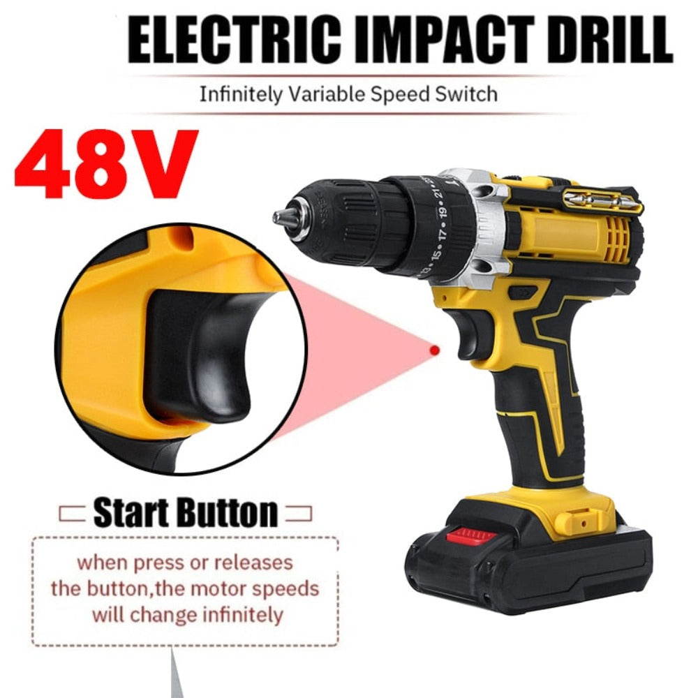 Cordless Impact Drill Driver with 48V Power and 25+3 Torque Options