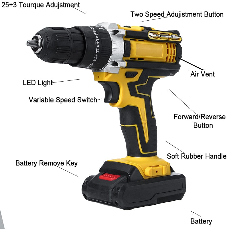 Cordless Impact Drill Driver with 48V Power and 25+3 Torque Options
