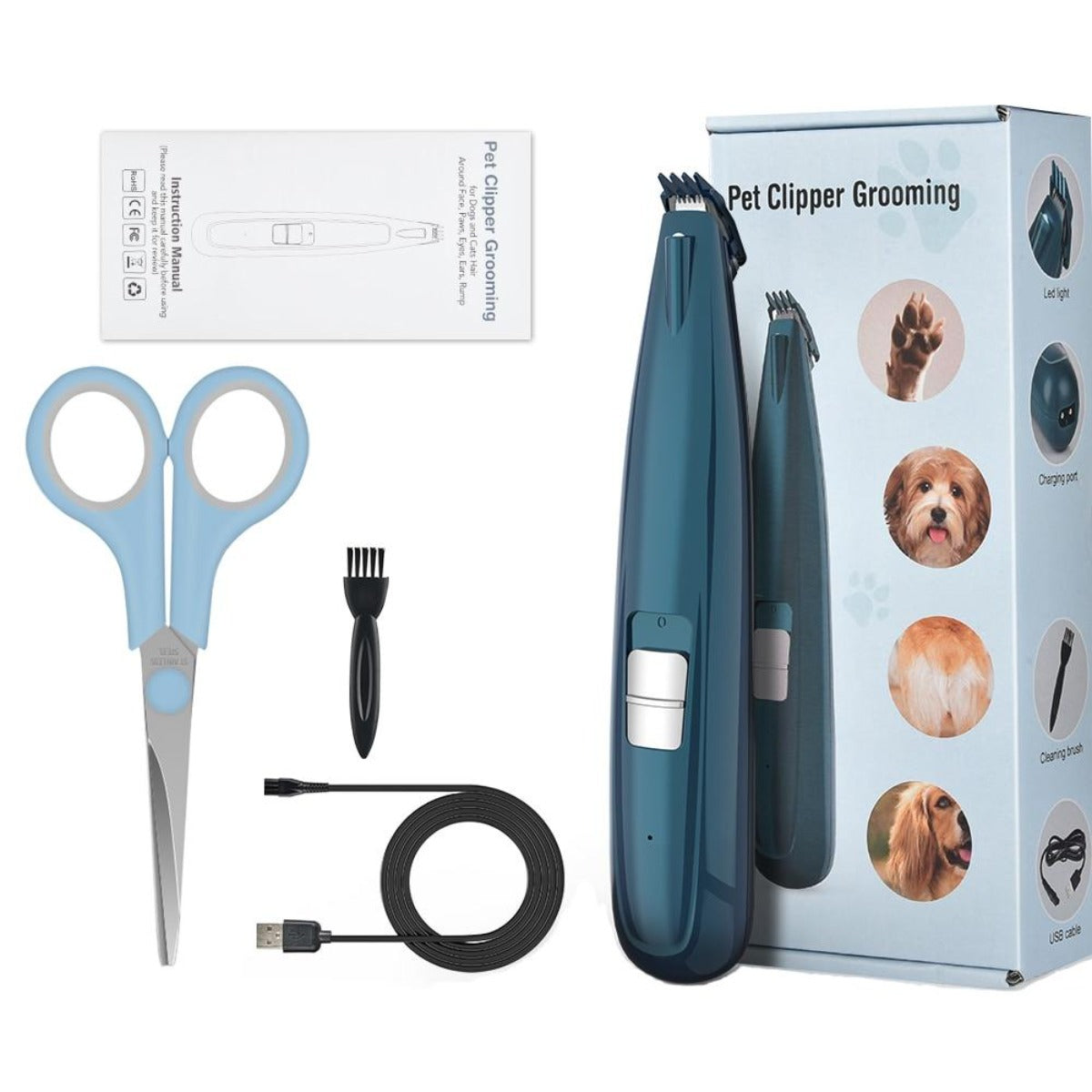LED Light Pet Grooming Clippers for Paws and Fur Trimming