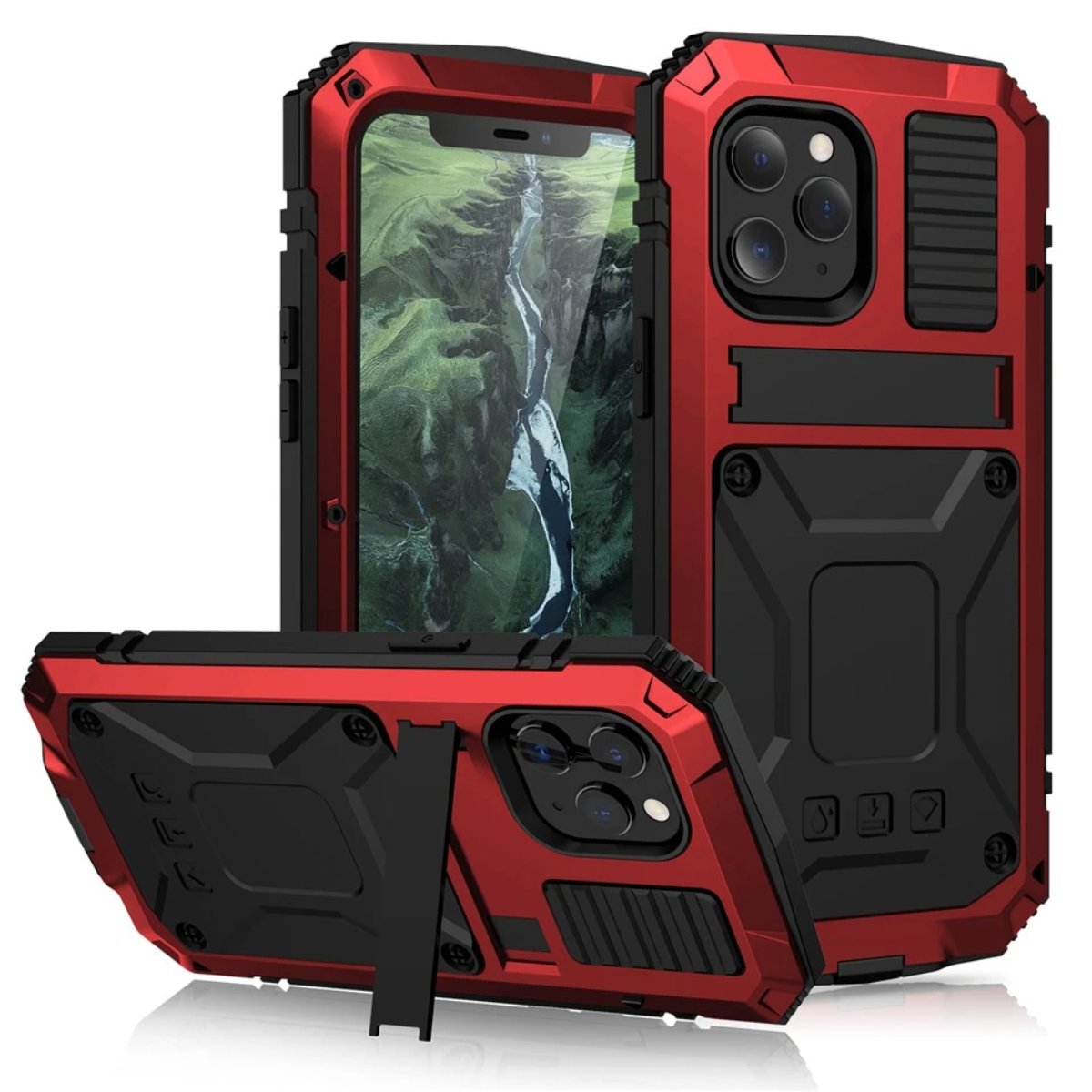 Protective Metal Case with Shockproof Armor and Tempered Glass for iPhone