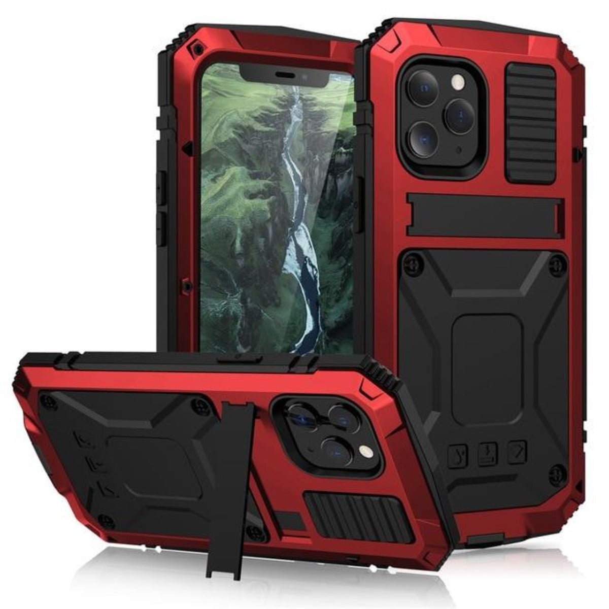 Protective Metal Case with Shockproof Armor and Tempered Glass for iPhone