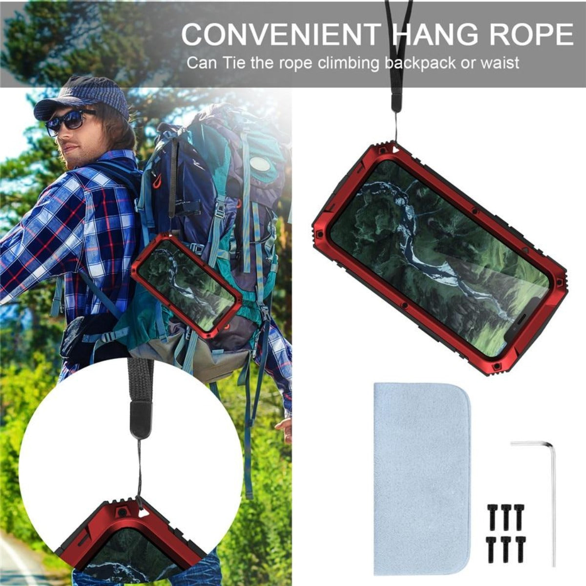 Protective Metal Case with Shockproof Armor and Tempered Glass for iPhone