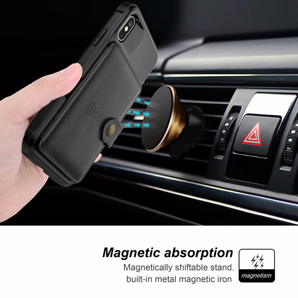 Magnetic Leather Wallet Armor Case for iPhone - Ensuring Complete 360-Degree Protection