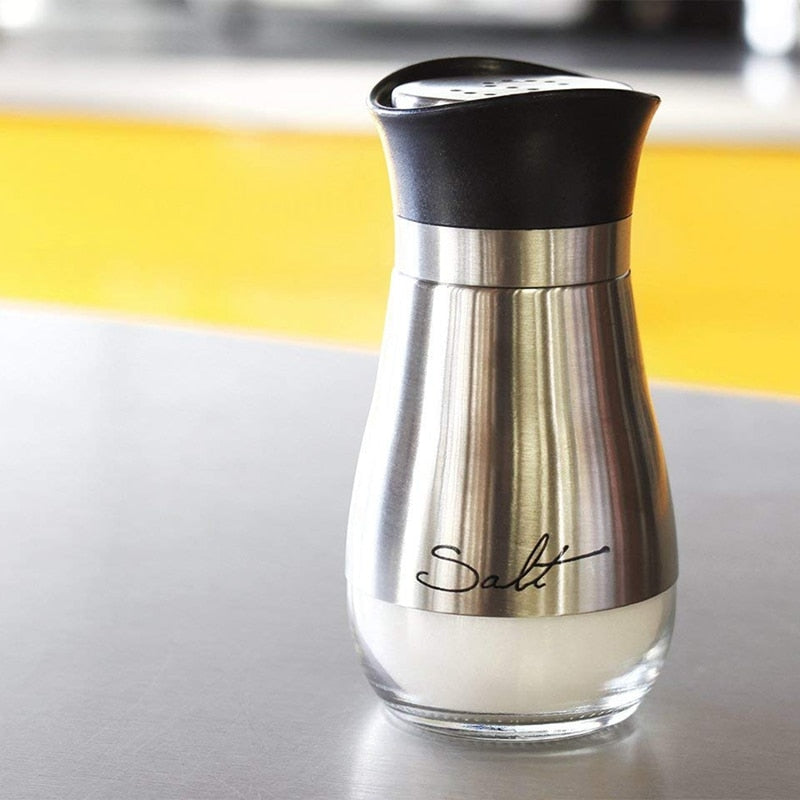 Stainless Steel and Glass Salt and Pepper Set, 4oz Capacity, Non-Toxic