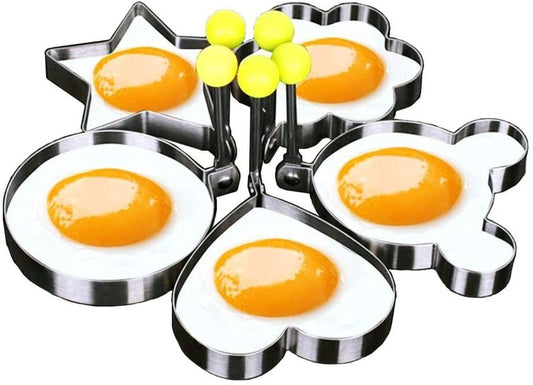 5 Piece Set of Stainless Steel Molds for Eggs and Pancakes