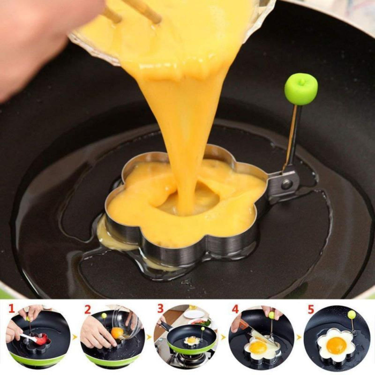 5 Piece Set of Stainless Steel Molds for Eggs and Pancakes