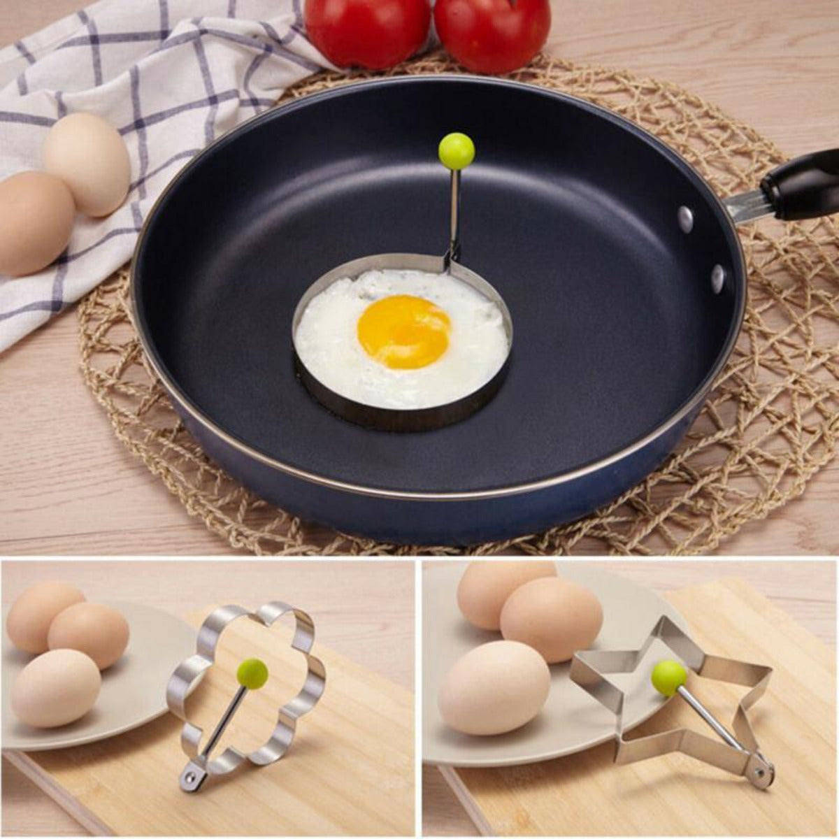 5 Piece Set of Stainless Steel Molds for Eggs and Pancakes