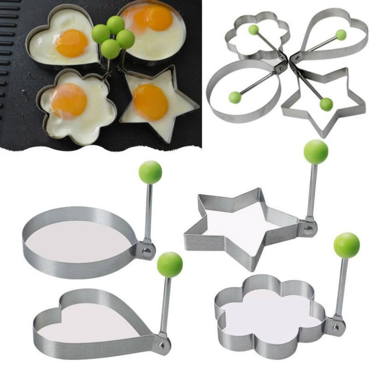 5 Piece Set of Stainless Steel Molds for Eggs and Pancakes