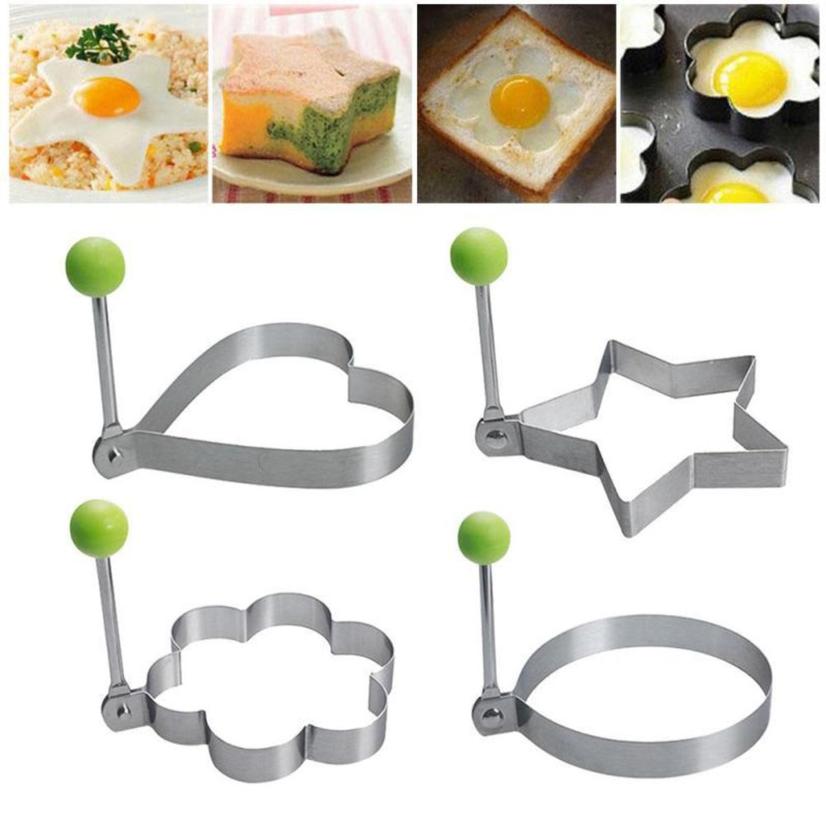 5 Piece Set of Stainless Steel Molds for Eggs and Pancakes