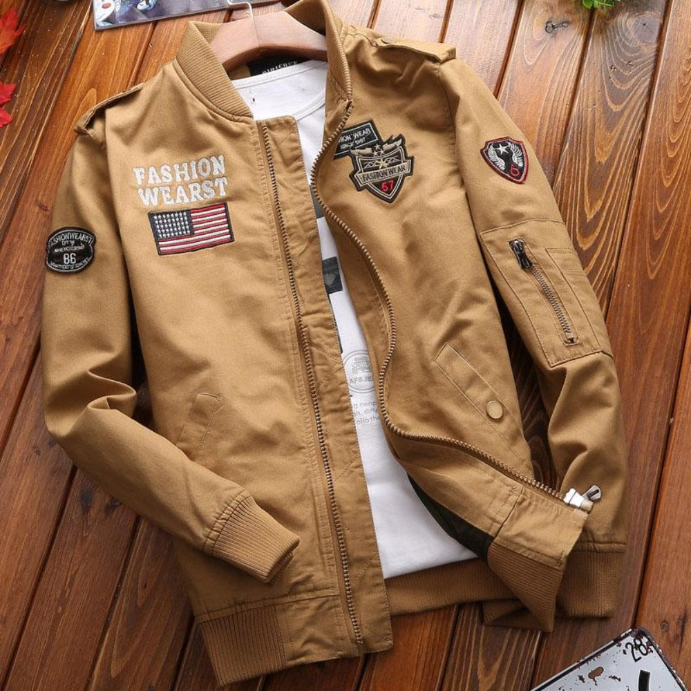 Military Aviator Zip-Up Jacket for Men