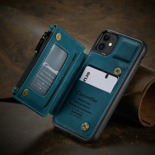 Slim Back Case with Zipper for iPhone 11 to 15 Series