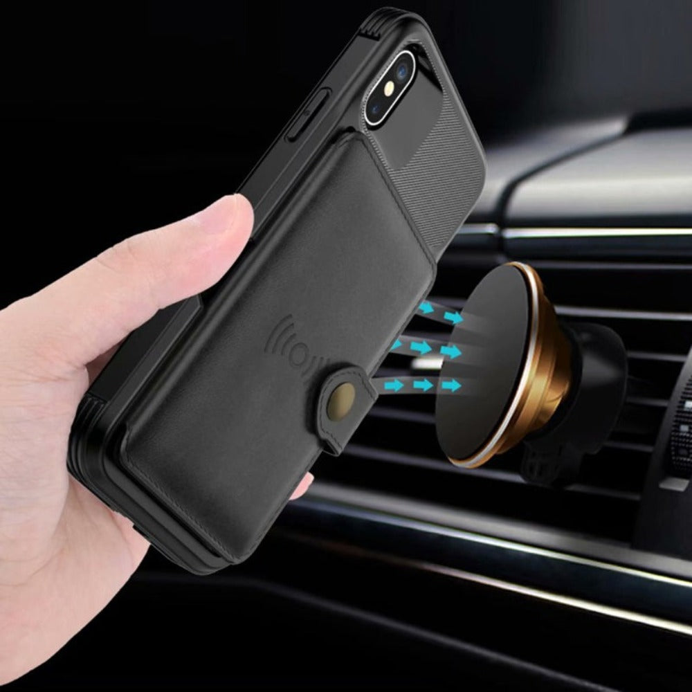 Magnetic Leather Wallet Armor Case for iPhone - Ensuring Complete 360-Degree Protection