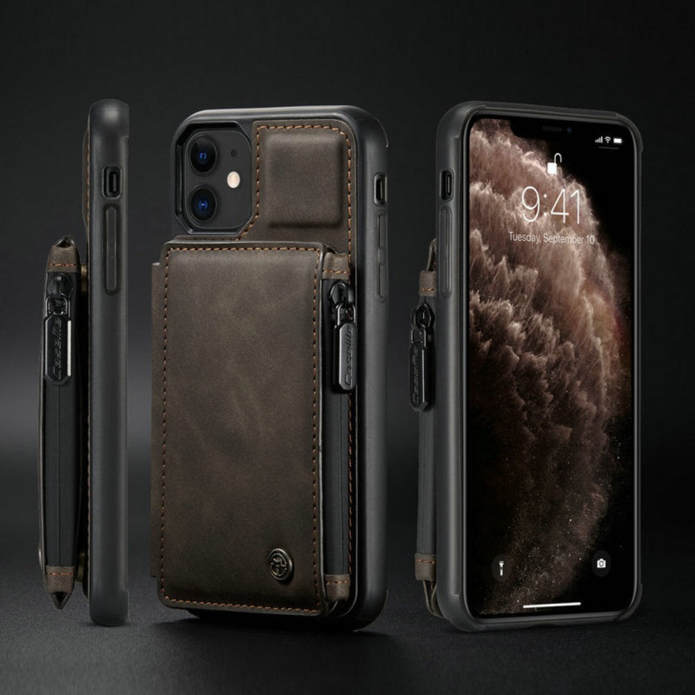 Slim Back Case with Zipper for iPhone 11 to 15 Series