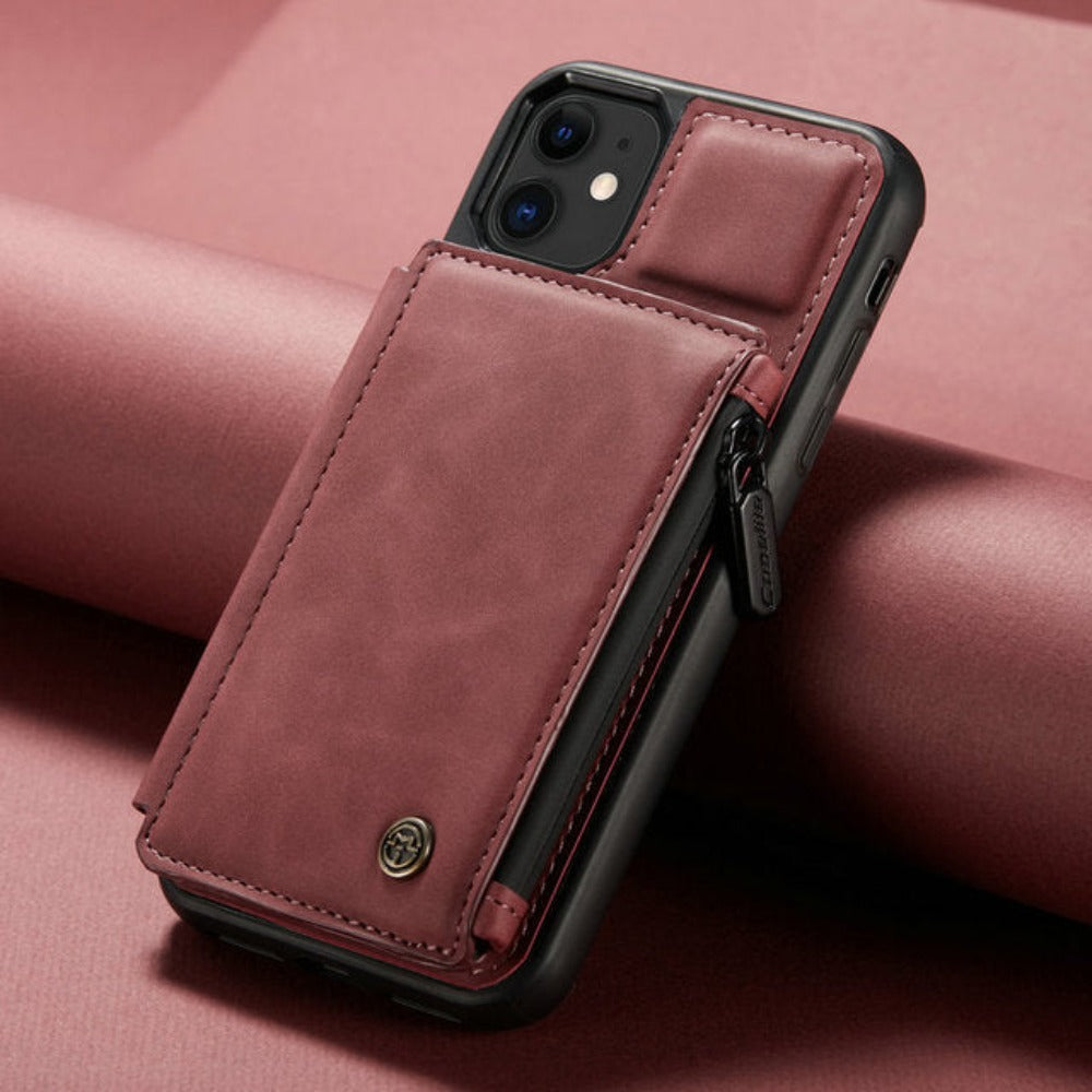 Slim Back Case with Zipper for iPhone 11 to 15 Series