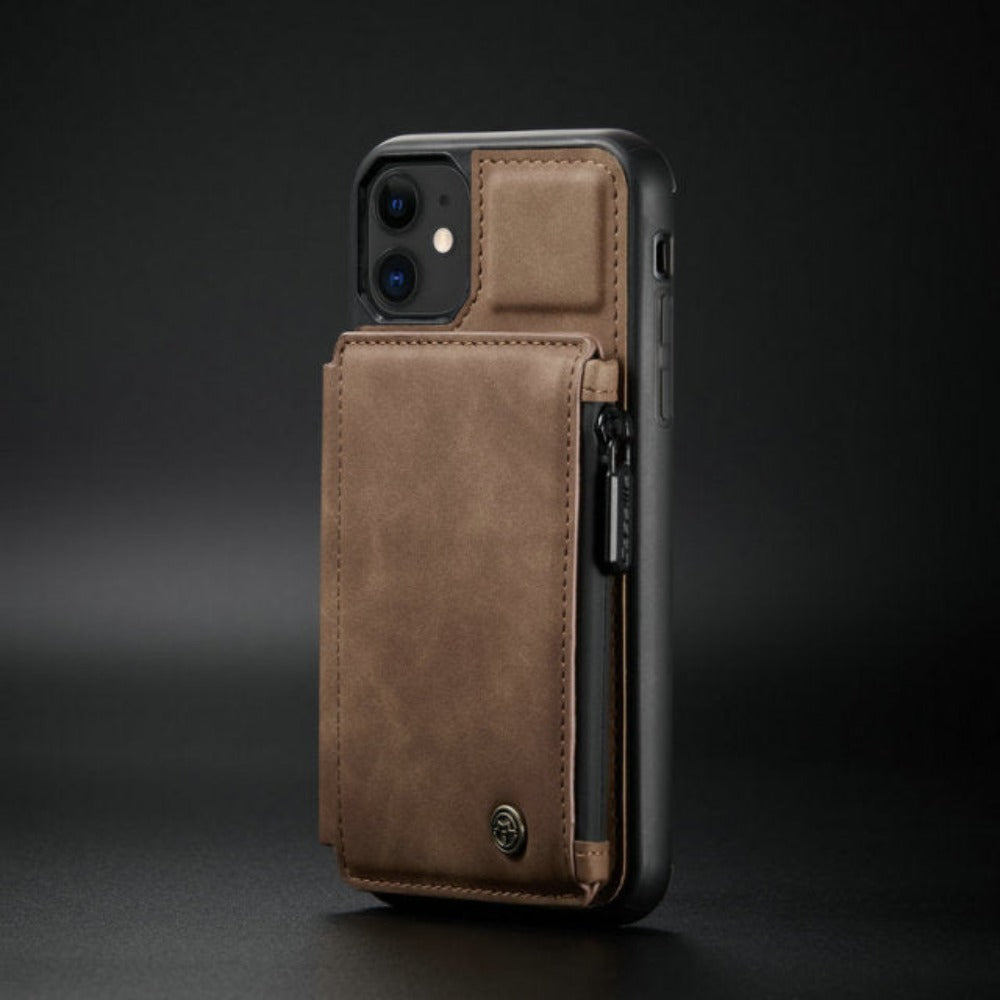 Slim Back Case with Zipper for iPhone 11 to 15 Series