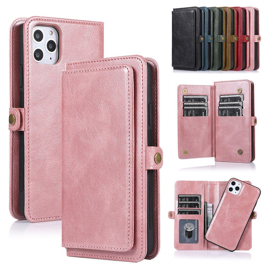 Vegan Magnetic Card Holder Wallet Case with Strap for iPhone 11 to 15, made from Synthetic Leather