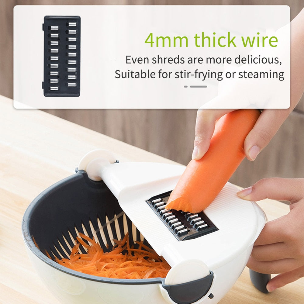 Stainless Steel Vegetable Slicer with Multi-Functional Draining Basket