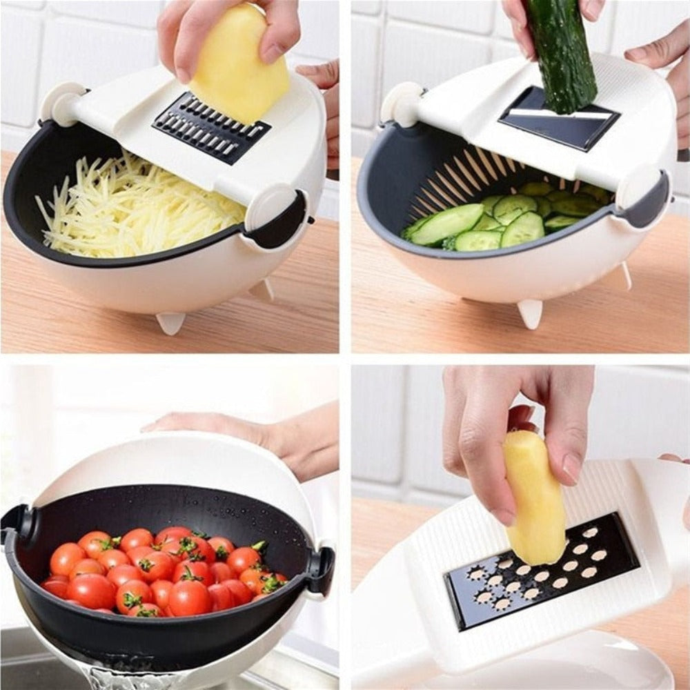 Stainless Steel Vegetable Slicer with Multi-Functional Draining Basket