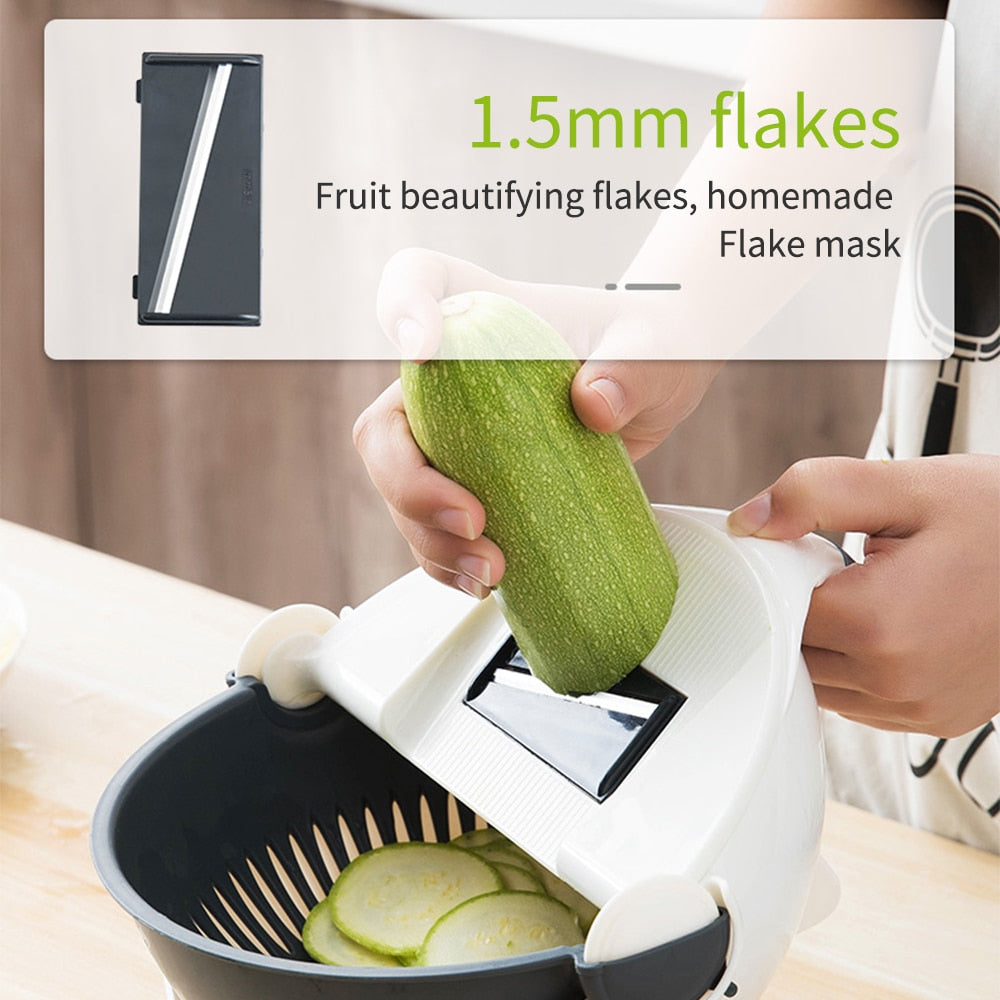 Stainless Steel Vegetable Slicer with Multi-Functional Draining Basket