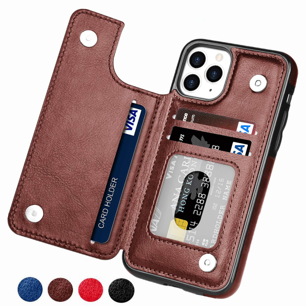 Retro-Themed Vegan Leather Flip Wallet Case for iPhone 11 to 15