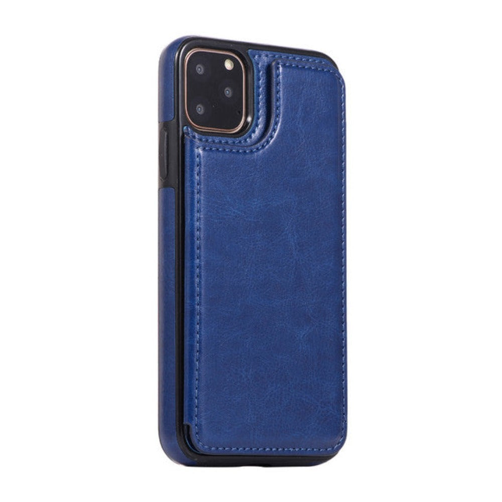 Retro-Themed Vegan Leather Flip Wallet Case for iPhone 11 to 15