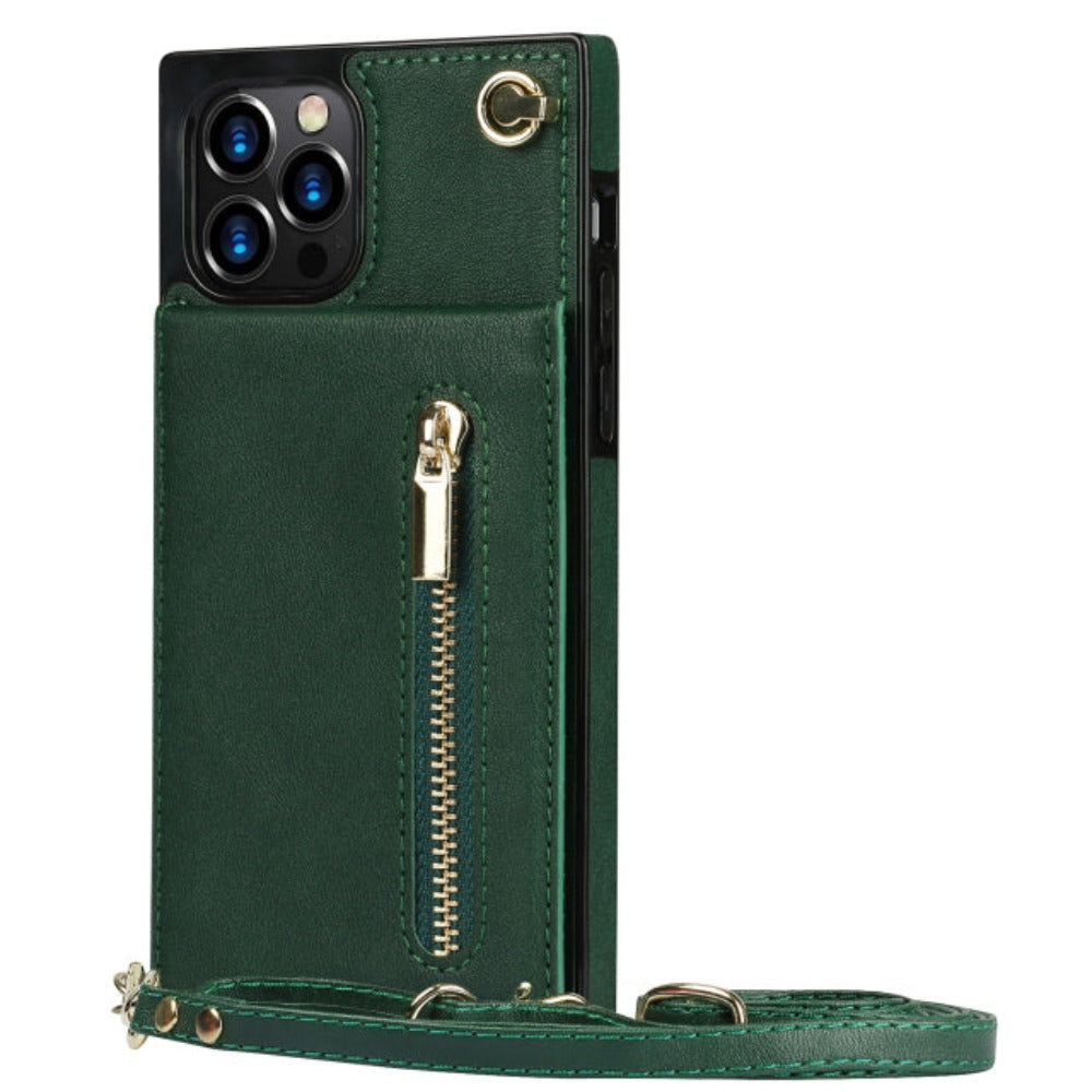 Crossbody Strap Slim Wallet Case for iPhone Series with Zipper Closure