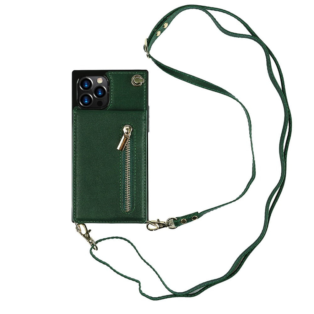Crossbody Strap Slim Wallet Case for iPhone Series with Zipper Closure