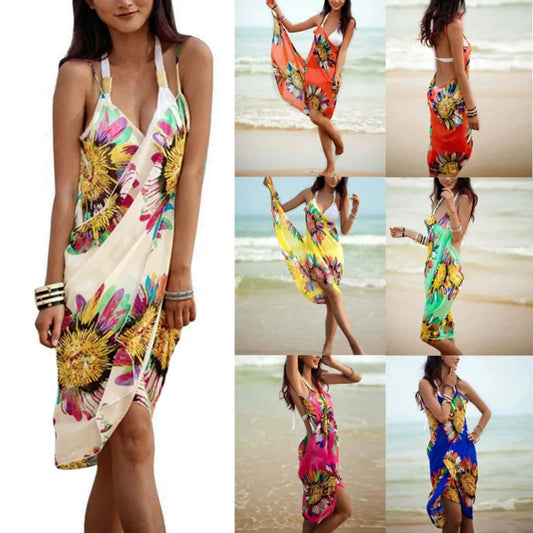 Wrap Style Sunflower Swimsuit Cover-Up