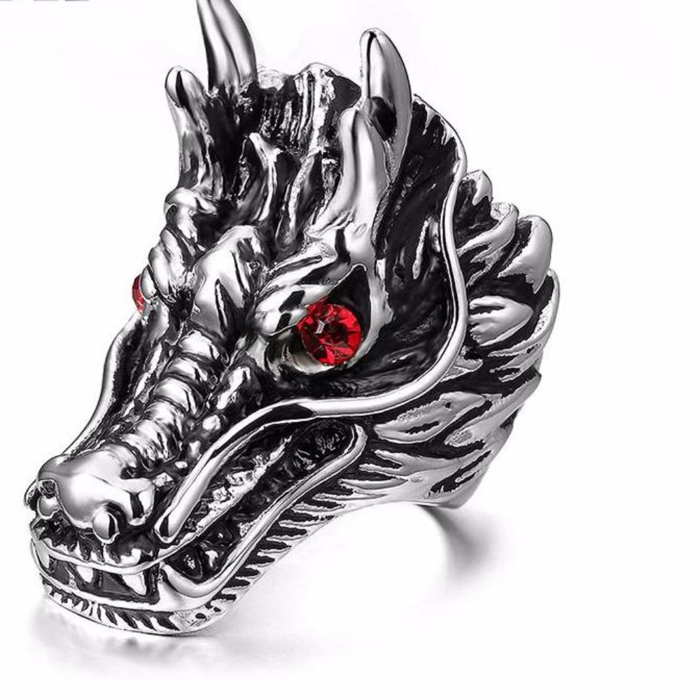 Red Stone Dragon Head Ring