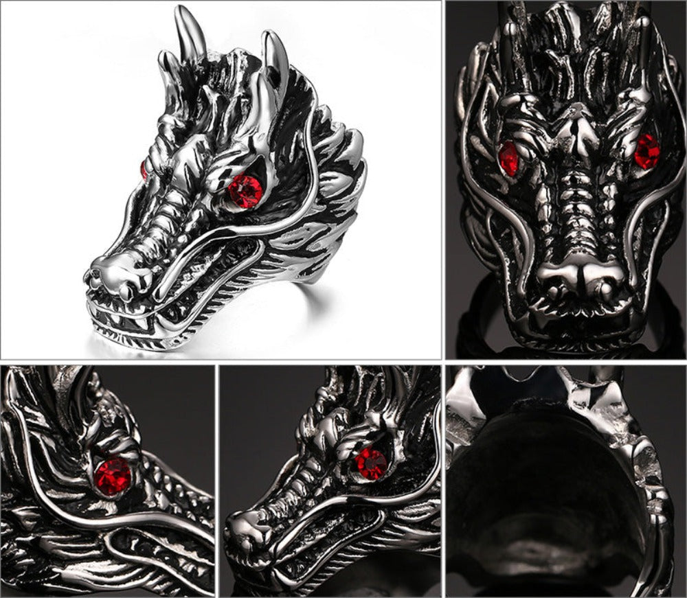 Red Stone Dragon Head Ring