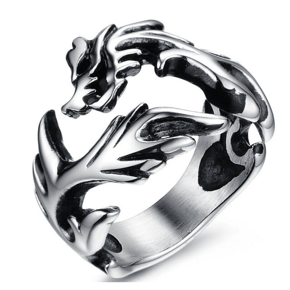 Flame Dragon Design Men's Stainless Steel Ring