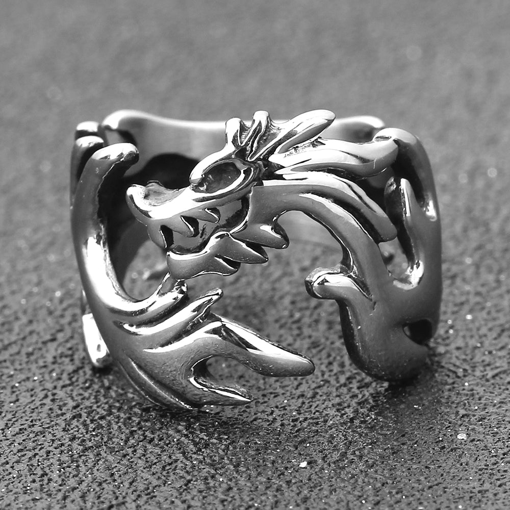 Flame Dragon Design Men's Stainless Steel Ring