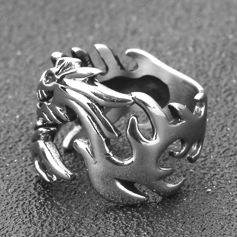 Flame Dragon Design Men's Stainless Steel Ring