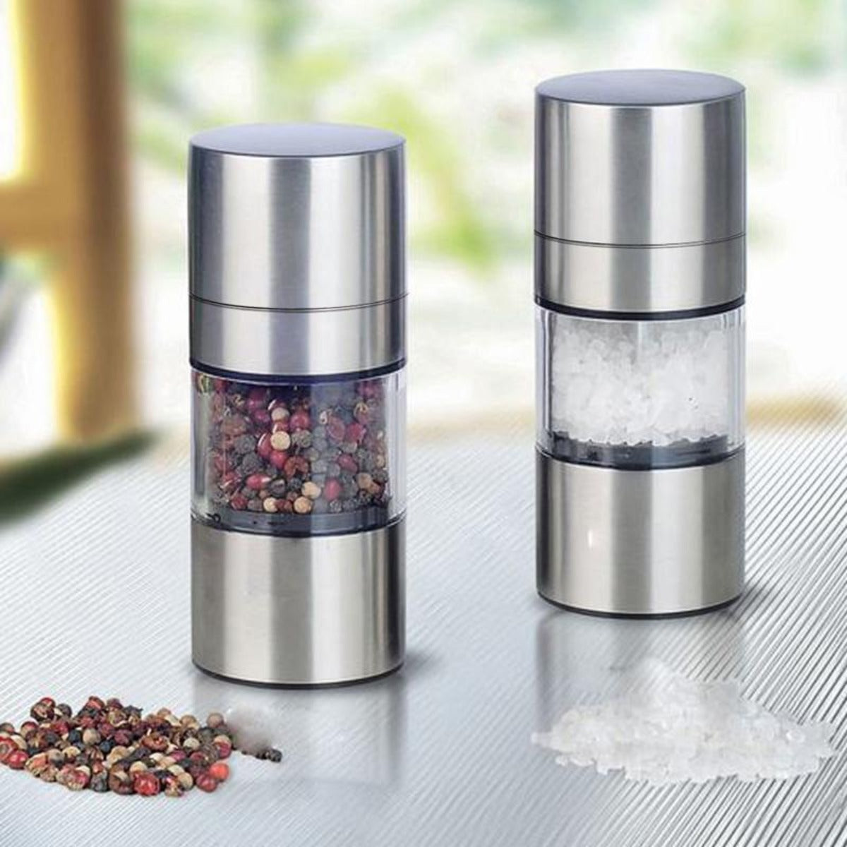 Stainless Steel Manual Salt and Pepper Grinder Set (2 Containers) with Premium Quality
