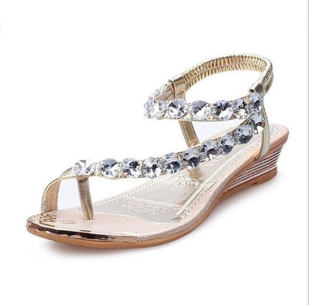 Khaki Slip-on Sandals with Rhinestones for Women