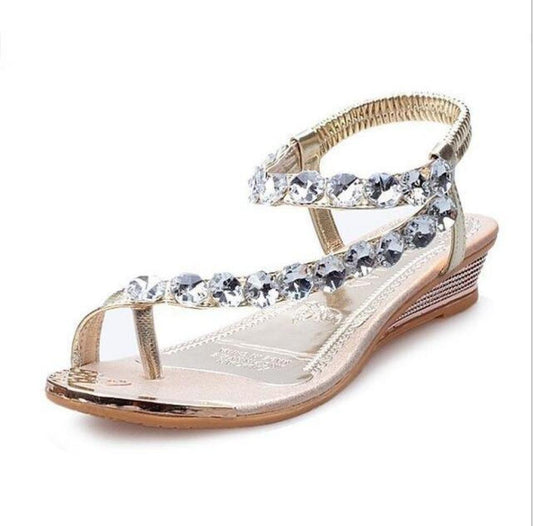 Khaki Slip-on Sandals with Rhinestones for Women