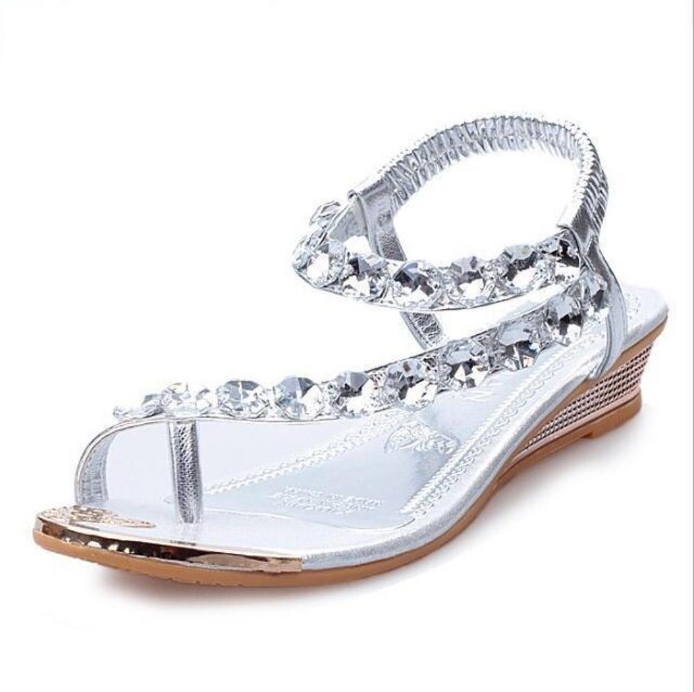 Silver Rhinestone Women's Slip-On Sandals