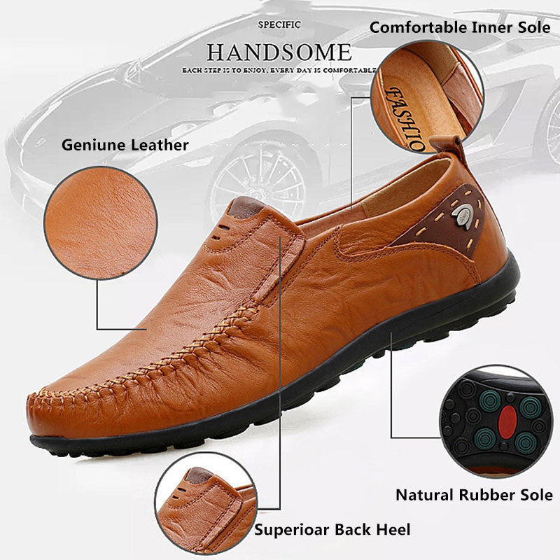 Casual Leather Loafers for Men with Slip-Resistant Rubber Sole