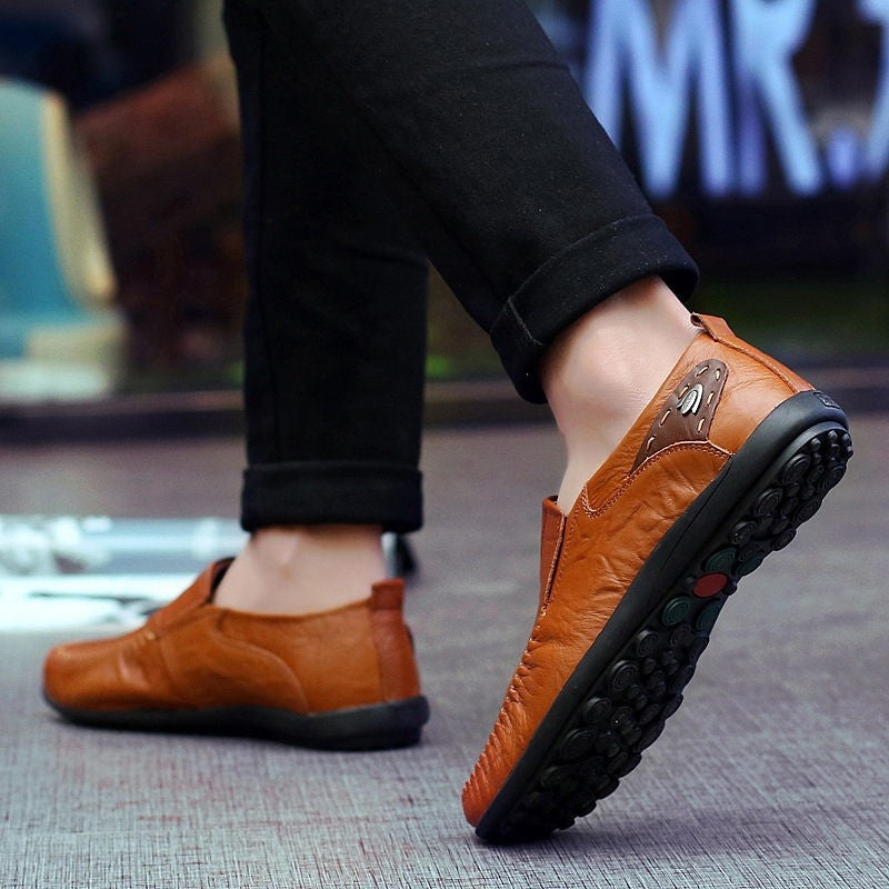 Casual Leather Loafers for Men with Slip-Resistant Rubber Sole