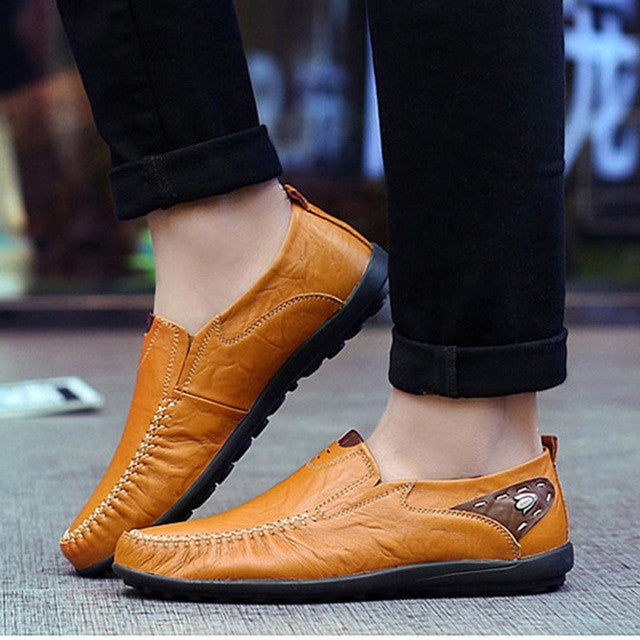 Casual Leather Loafers for Men with Slip-Resistant Rubber Sole