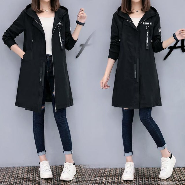 Casual Zip-Up Hooded Jacket for Women in Black