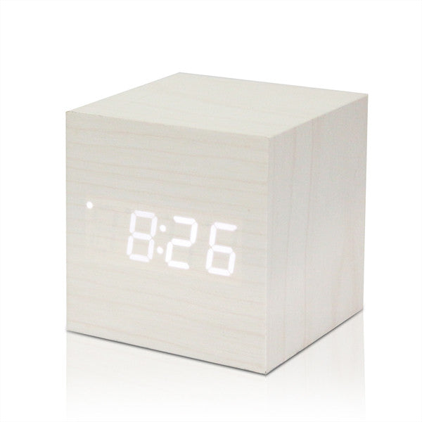 Digital Alarm Clock with LED Wooden Thermometer Display